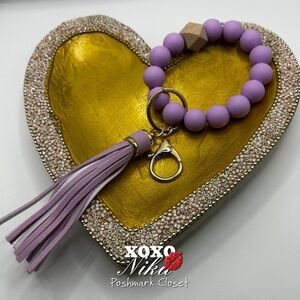 Purple Beaded Keychain/Bag Charm Wristlet with Tassel